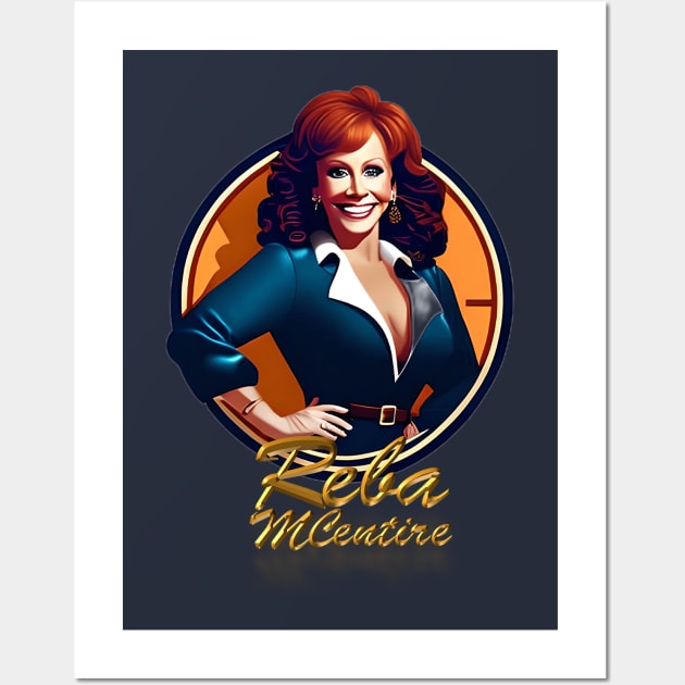 Reba McEntire | Retro Cartoon Gold Text Wall Art by iCutTee